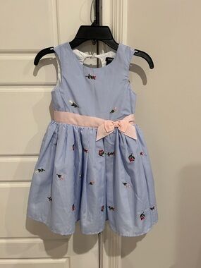 NWOT Zunie Blue and Pink Striped Floral Embroidered Dress